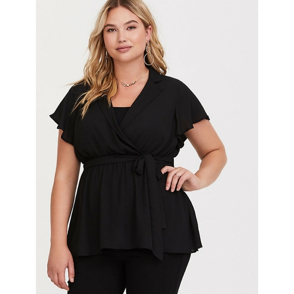 Torrid Lily- Black Surplice Babydoll Blouse